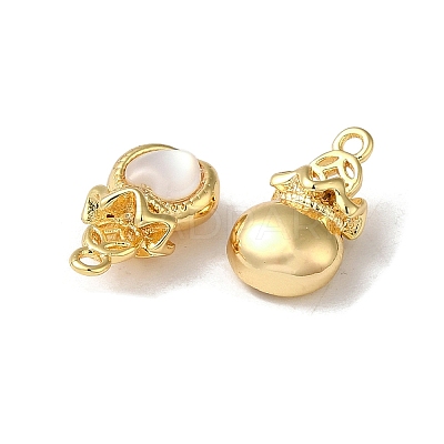 Brass Lucky Bag Heart Charms with Shell KK-B079-18G-1