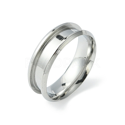 201 Stainless Steel Grooved Finger Ring Settings STAS-TAC0001-10E-P-1