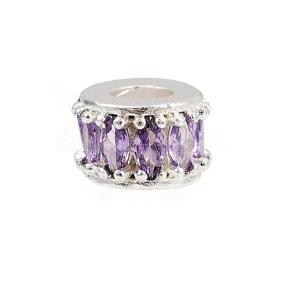Column Rack Plating Brass Cubic Zirconia European Beads KK-L236-09S-1