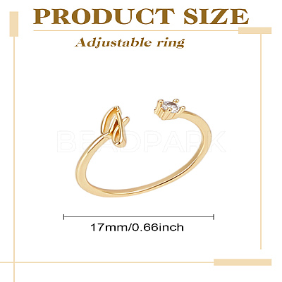 1Pc Letter Brass Rhinestone Open Cuff Rings for Women AJEW-LP0004-47J-G-1