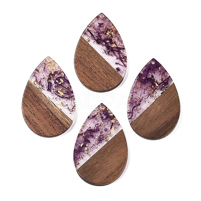 Transparent Resin & Walnut Wood Big Pendants RESI-T058-05E-1
