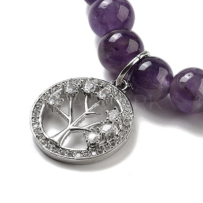 Natural Amethyst Round Beaded Chakra Stretch Bracelets BJEW-K251-01D-1