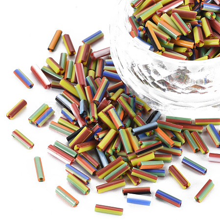 Opaque Colours Two Tone Seed Glass Bugle Beads SEED-T006-02A-06-1