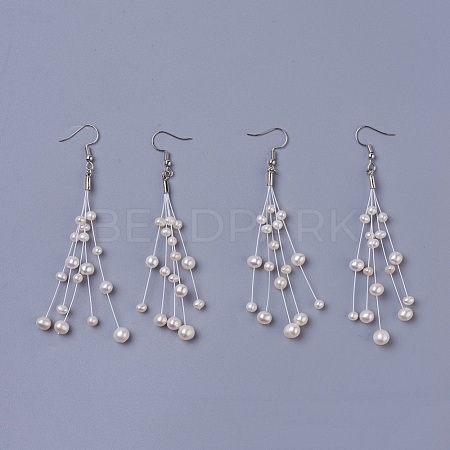 Pearl Tassel Earrings EJEW-L218-21P-1