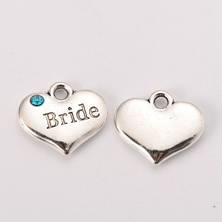 Wedding Theme Antique Silver Tone Tibetan Style Heart with Bride Rhinestone Charms LS-TIBEP-N005-12A-1