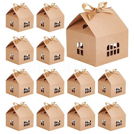 House Shaped Kraft Paper Folding Gift Box with Hollow Window and Ribbon AJEW-WH0166-88A-1