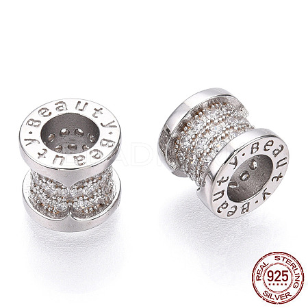 Rhodium Plated 925 Sterling Silver Micro Pave Cubic Zirconia Beads STER-T004-92P-1