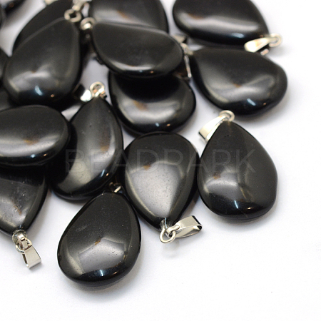 Teardrop Natural Obsidian Pendants G-Q368-28-1