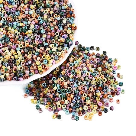 Opaque Picasso Cylinder Glass Beads SEED-Q039-06A-M-1