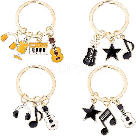 Olycraft 4Pcs 4 Style Alloy Enamel Keychains KEYC-OC0001-20-1