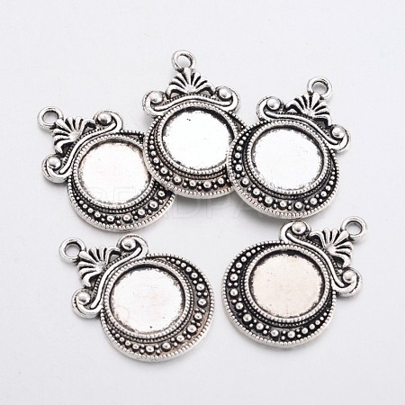 Tibetan Style Zinc Alloy Flat Round Pendant Cabochons Settings X-TIBEP-R334-252AS-RS-1