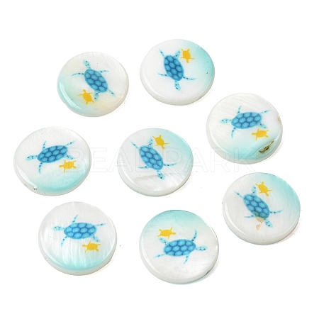 Ocean Printed Natural Freshwater Shell Flat Round Beads SHEL-A006-13L-1