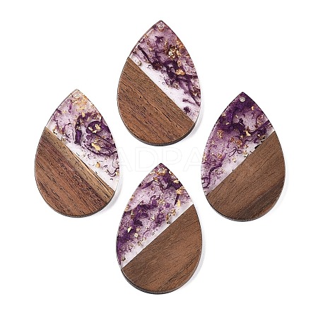 Transparent Resin & Walnut Wood Big Pendants RESI-T058-05E-1