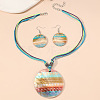 Boho Printed Natural Shell Graffiti Flat Round Pendant Earrings & Necklaces Set FS-WG2A623-05-1