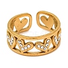 304 Stainless Steel Open Cuff Ring with Rhinestone for Women RJEW-Q822-37G-02-2