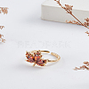 1Pc Brown Glass Maple Leaf Open Cuff Ring with Cubic Zirconia RJEW-LP0001-14-3