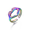 Ion Plating(IP) Rainbow Color 304 Stainless Steel Heart Gesture Open Cuff Ring for Women RJEW-S405-260M-4