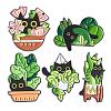 5 Pcs Cat Brooche Pins Set Enamel Lapel Pins Cute Black Cat Plants Enamel Brooche Pins Set Cartoon Animal Pins Badges Clothing Bags Jackets for Women JBR114A-1