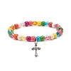 Synthetic Turquoise(Dyed) & Acrylic Beaded Stretch Bracelet with Alloy Charm for Women BJEW-JB08627-01-1