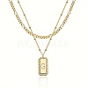 Brass Micro Pave Clear Cubic Zirconia Rectangle with Initial Pendant Double Layer Necklaces for Women FS-WG478B5-07-1