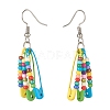 Glass Seed Beaded Safety Pins Long Dangle Earrings EJEW-JE04715-4