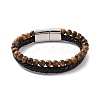 Natural Mixed Gemstone Beaded & Microfiber Leather Cord Double Layer Multi-strand Bracelet BJEW-G658-04P-2