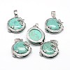 Flat Round with Dragon Platinum Tone Brass Synthetic Turquoise Pendants G-F228-24B-RS-1