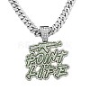 Hiphop Style Zinc Alloy Full Crystal Rhinestone Enamel Green Word Point Life Pendant Cuban Link Chain Necklaces for Men WG9A8ED-02-2