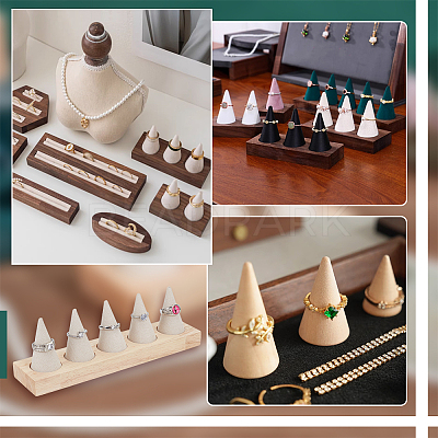 5 Cone Wooden Ring Organizer Holder RDIS-WH0031-02A-04-1