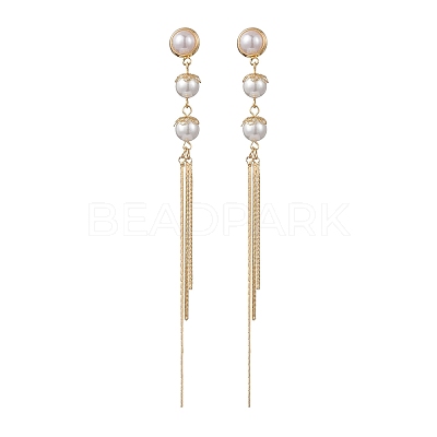 Shell Pearl Bead Tassel Stud Earrings EJEW-JE06653-1