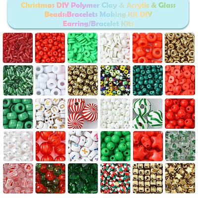 Christmas DIY Polymer Clay & Acrylic & Glass Beads: Bracelets Making Kits DIY-FS0007-99-1