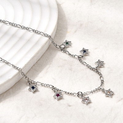 Brass Micro Pave Cubic Zirconia Star Pendant Necklaces NJEW-B157-12P-1