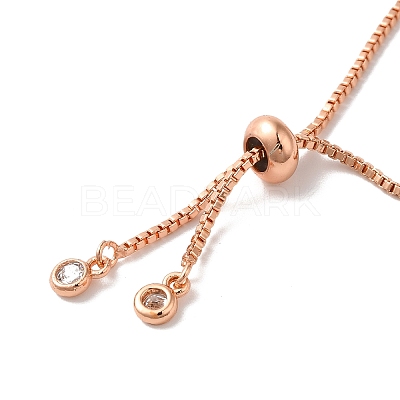 Rack Plating Brass Micro Pave Clear & Dark Blue Cubic Zirconia Box Chain Lotus Flower Link Slider Bracelets BJEW-G716-01RG-1