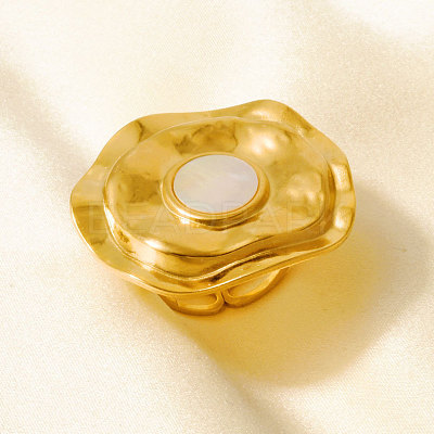 Geometric 304 Stainless Steel with Natural Shell Cuff Open Rings WP6687-3-1