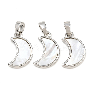 Rack Plating Brass Natural White Shell Pendants KK-U025-06P-01-1