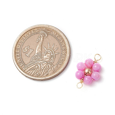 Dyed Natural Shell & Brass Round Beaded Flower Connector Charms PALLOY-JF03464-1