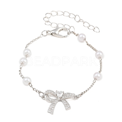 Alloy Micro Pave Clear Cubic Zirconia Bowknot Link Bracelets for Women AL-CBA3C8B-07B-P-1