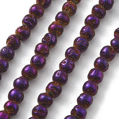 Electroplated Natural Lava Rock Beads Strands G-A251-B01-01G-1