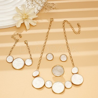 Alloy White Enamel Link Bracelets & Stud Earrings & Pendant Necklaces & Rings Sets FS-WG9902A-01-1