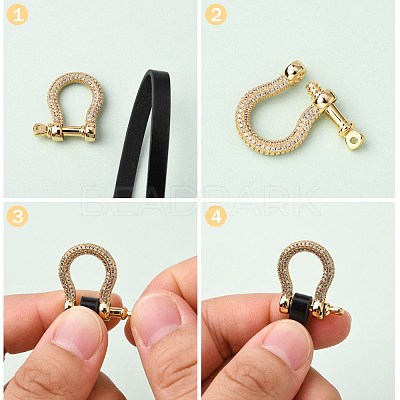 Brass Micro Pave Clear Cubic Zirconia D-Ring Anchor Shackle Clasps ZIRC-S066-052-NF-1