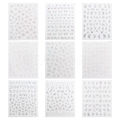 9 Sheets 9 Colors Laser Silver Nail Decals Stickers MRMJ-OC0003-63-1