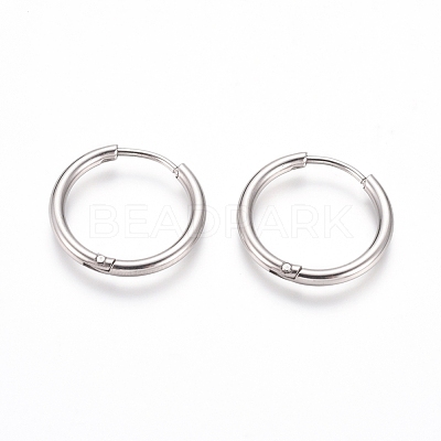 Tarnish Resistant 202 Stainless Steel Huggie Hoop Earrings EJEW-F111A-19mm-P-1