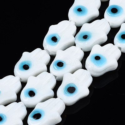 Handmade Evil Eye Lampwork Beads Strands LAMP-WH0006-06G-1