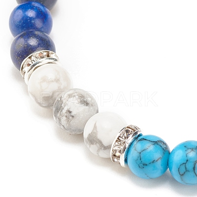 Natural Lapis Lazuli(Dyed) & Gemstone Round Beaded Bracelet for Women BJEW-JB08336-02-1