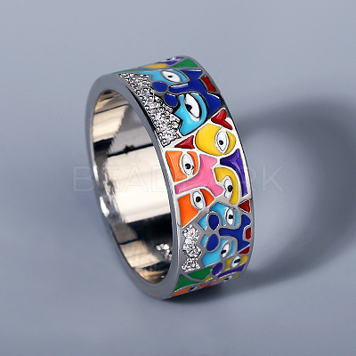 Eye Pattern Brass Micro Pave Clear Cubic Zirconia Enamel Finger Rings FS-WGB4C19-04-1