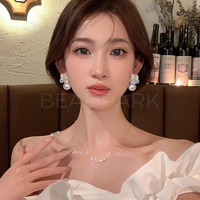 Snowflake with Round Alloy Crystal Rhinestone Dangle Stud Earrings FS-WGD1A25-01-1