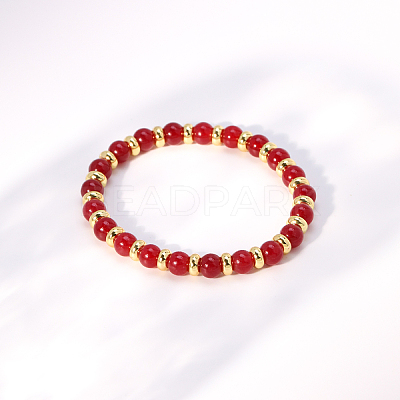 Mother's Day Natural Red Malaysia Jade Round Beads Stretch Bracelets for Women GC5847-1