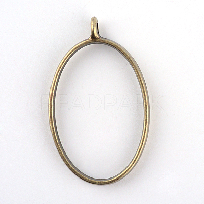 Rack Plating Alloy Oval Open Back Bezel Pendants X-PALLOY-S047-26F-FF-1