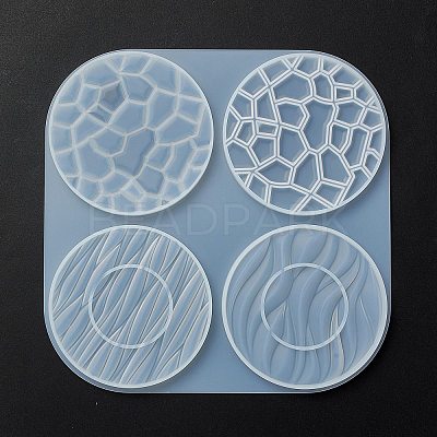 Flat Round with Water Ripple Cup Mat Silicone Molds X-DIY-L065-03-1