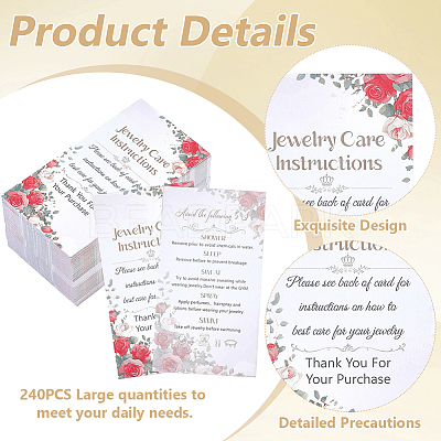 240Pcs Floral Print Paper Care Instructions Cards AJEW-FG0005-62A-1